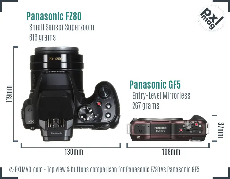 Panasonic FZ80 vs Panasonic GF5 top view buttons comparison