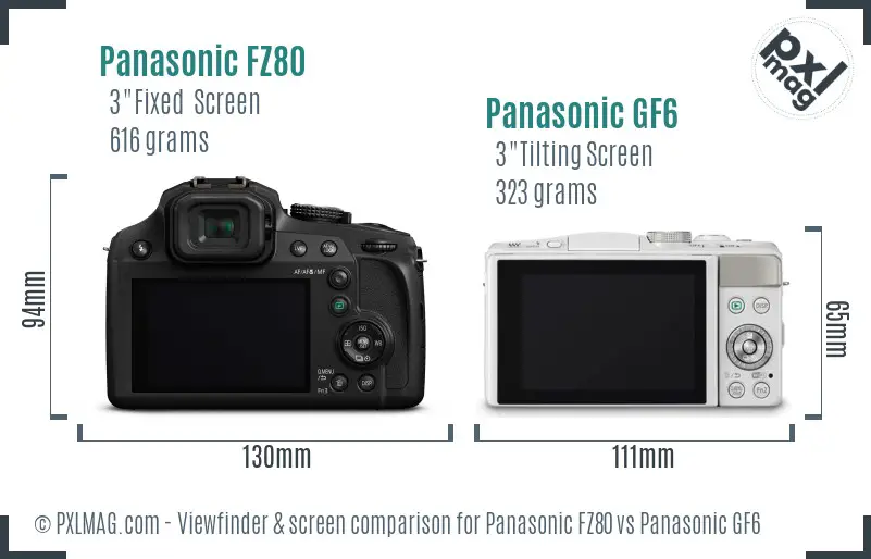 Panasonic FZ80 vs Panasonic GF6 Screen and Viewfinder comparison