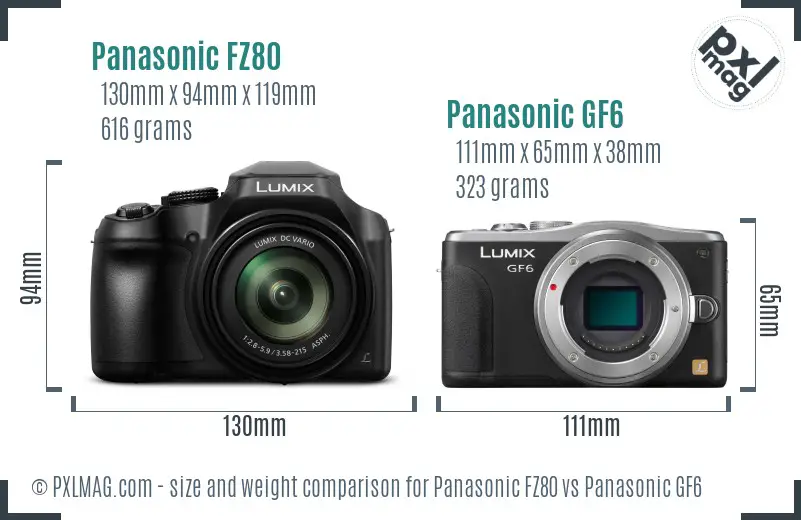 Panasonic FZ80 vs Panasonic GF6 size comparison