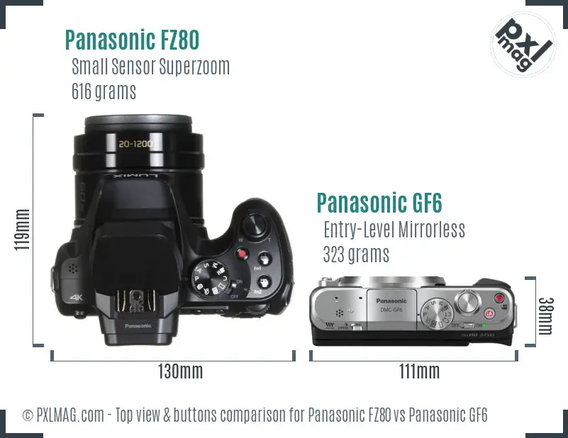 Panasonic FZ80 vs Panasonic GF6 top view buttons comparison