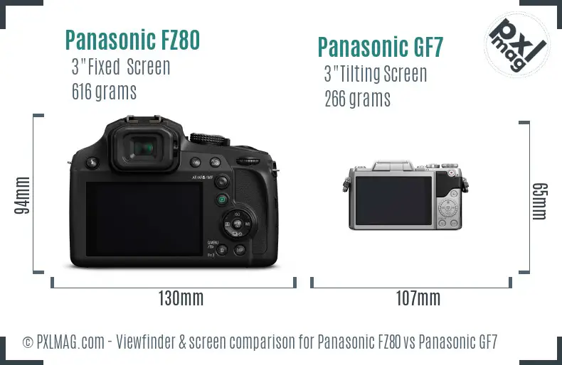Panasonic FZ80 vs Panasonic GF7 Screen and Viewfinder comparison