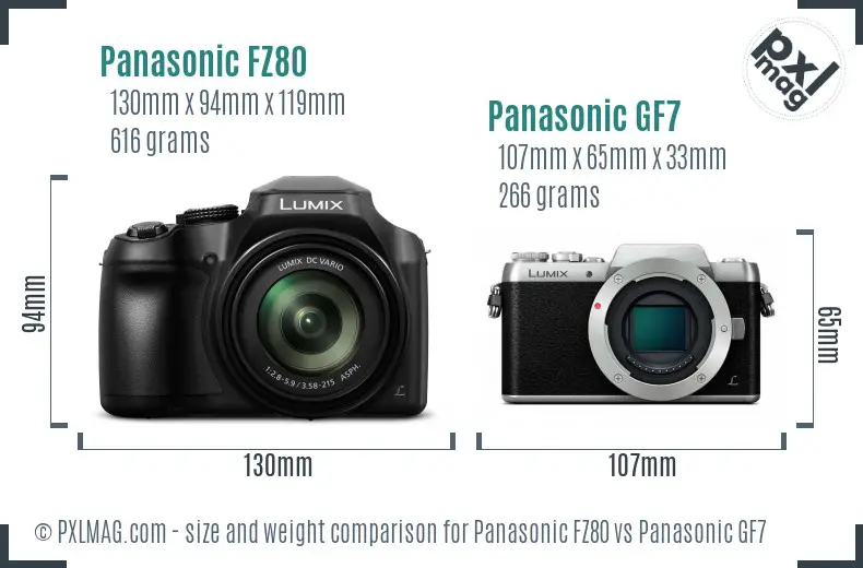 Panasonic FZ80 vs Panasonic GF7 size comparison