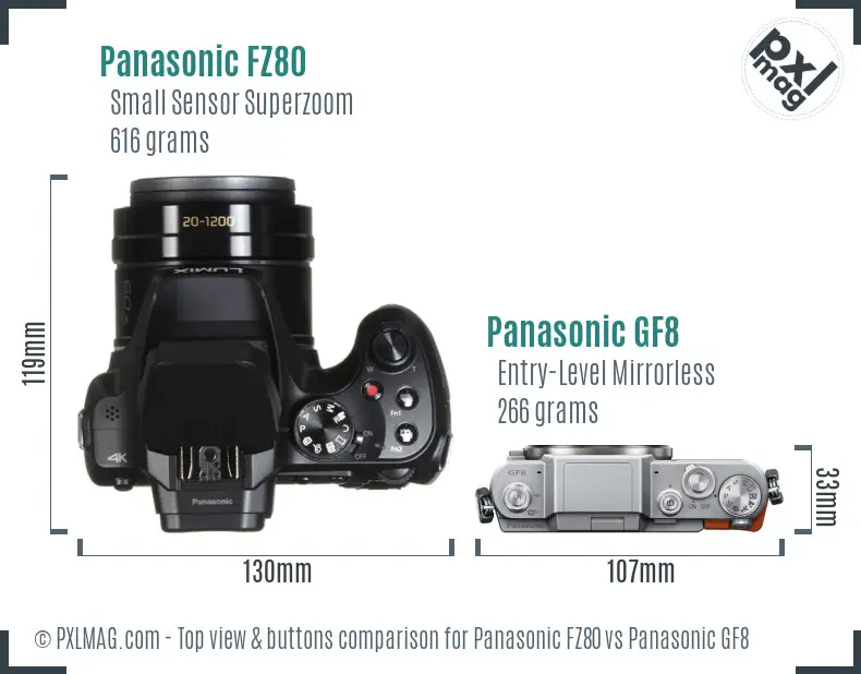 Panasonic FZ80 vs Panasonic GF8 top view buttons comparison