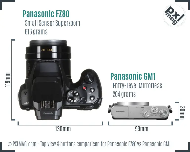 Panasonic FZ80 vs Panasonic GM1 top view buttons comparison