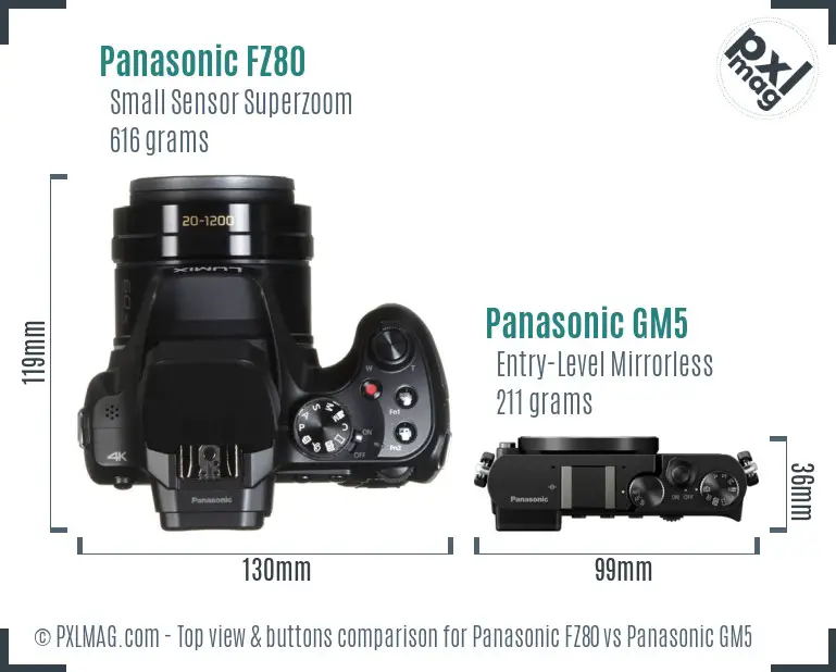 Panasonic FZ80 vs Panasonic GM5 top view buttons comparison