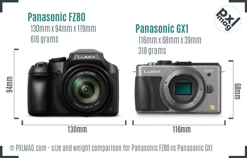 Panasonic FZ80 vs Panasonic GX1 size comparison