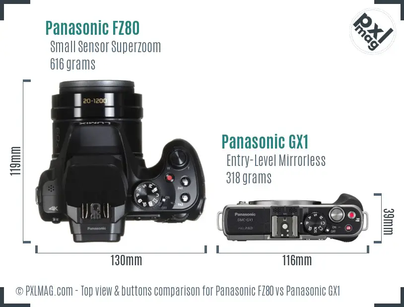 Panasonic FZ80 vs Panasonic GX1 top view buttons comparison