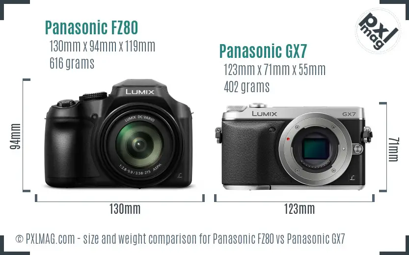 Panasonic FZ80 vs Panasonic GX7 size comparison