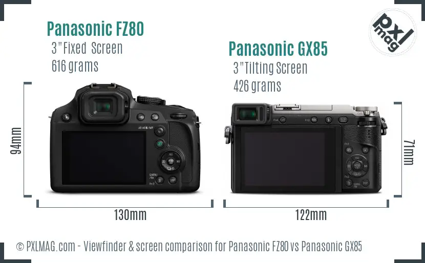 Panasonic FZ80 vs Panasonic GX85 Screen and Viewfinder comparison