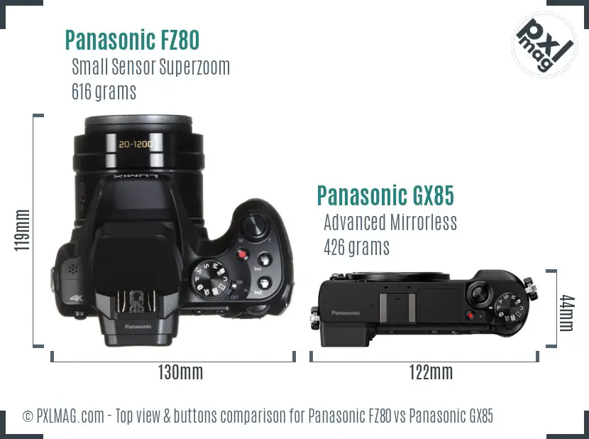 Panasonic FZ80 vs Panasonic GX85 top view buttons comparison