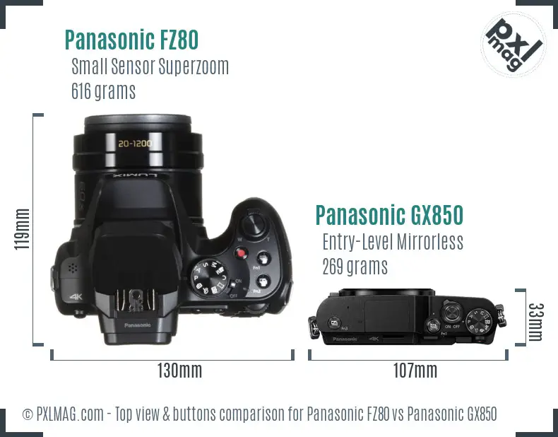 Panasonic FZ80 vs Panasonic GX850 top view buttons comparison
