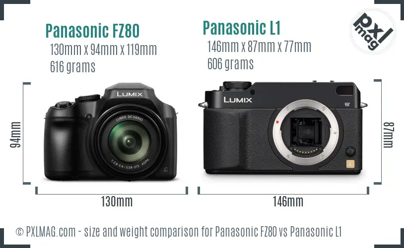 Panasonic FZ80 vs Panasonic L1 size comparison