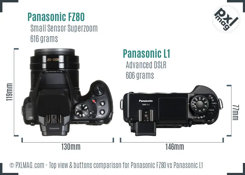 Panasonic FZ80 vs Panasonic L1 top view buttons comparison