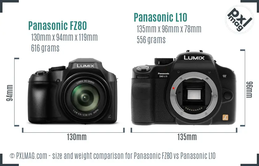 Panasonic FZ80 vs Panasonic L10 size comparison