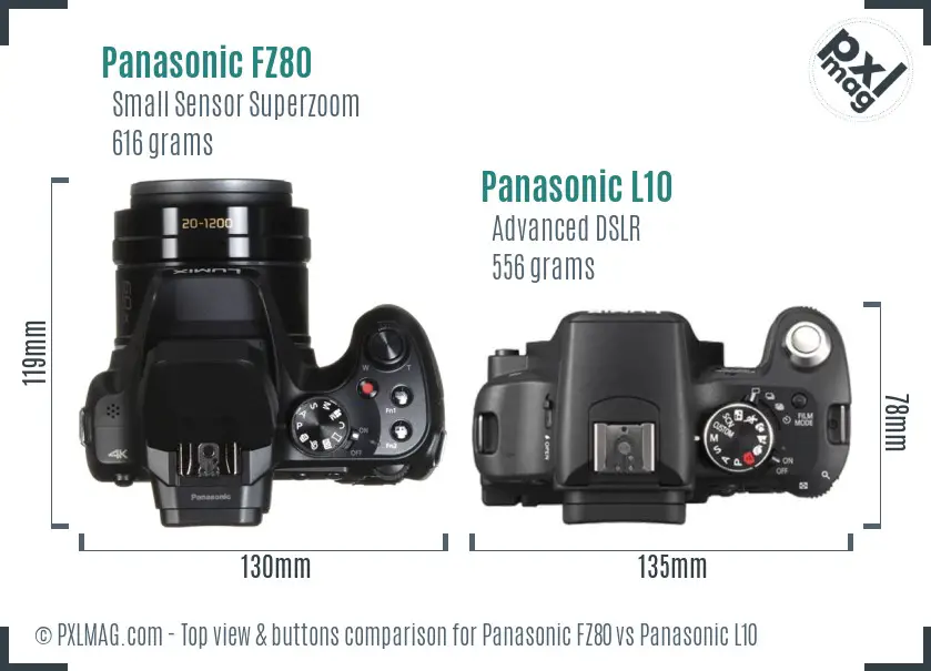 Panasonic FZ80 vs Panasonic L10 top view buttons comparison