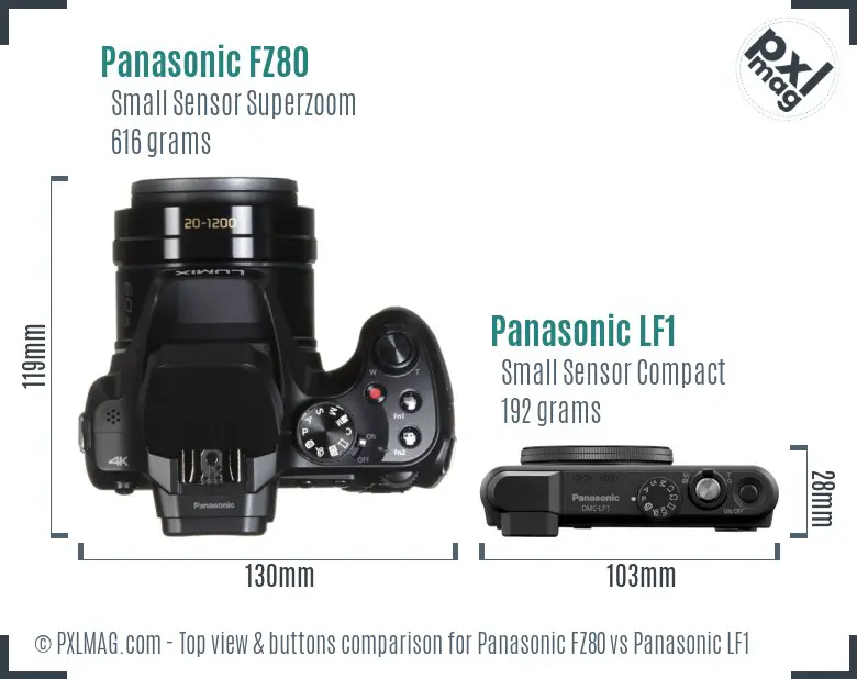 Panasonic FZ80 vs Panasonic LF1 top view buttons comparison