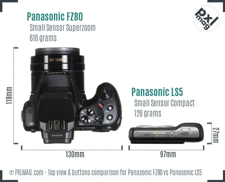 Panasonic FZ80 vs Panasonic LS5 top view buttons comparison