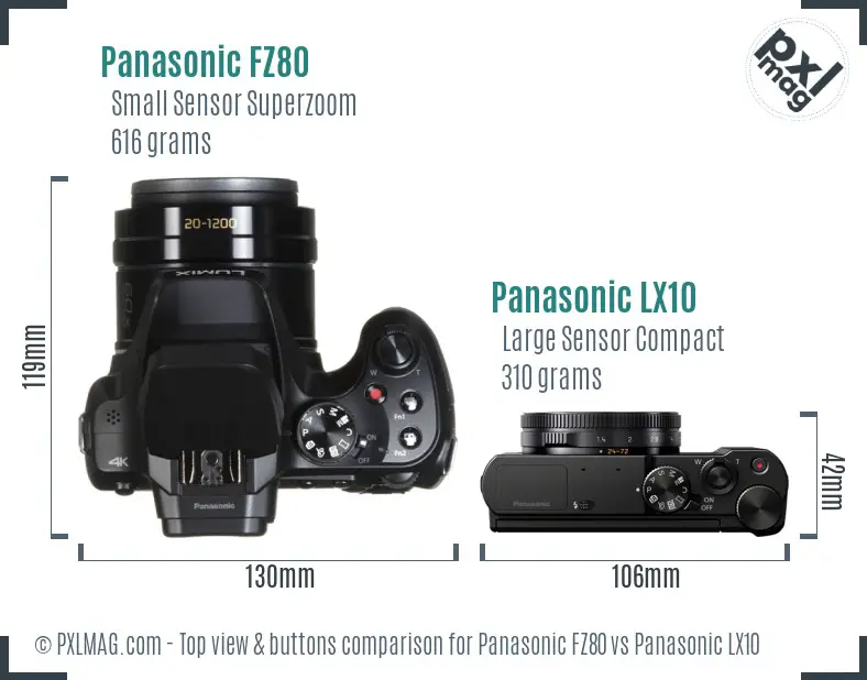 Panasonic FZ80 vs Panasonic LX10 top view buttons comparison