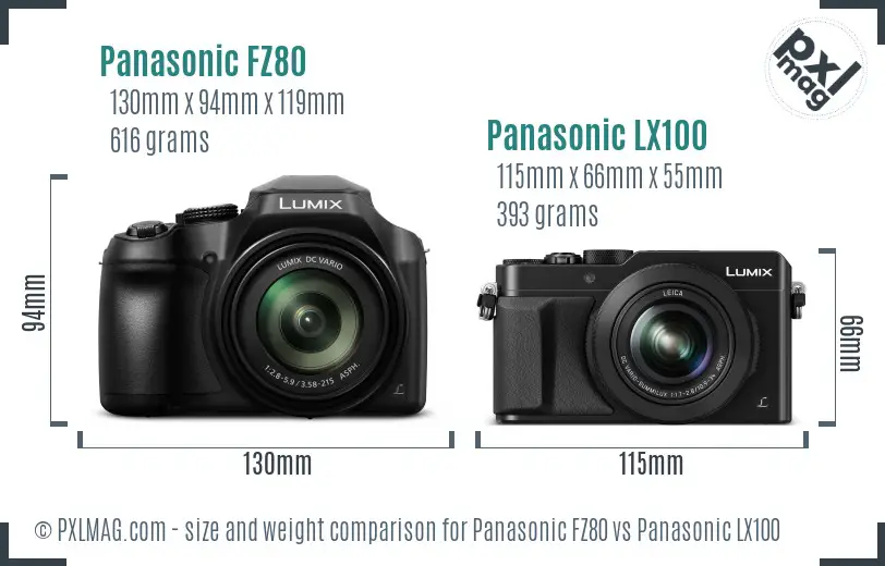 Panasonic FZ80 vs Panasonic LX100 size comparison