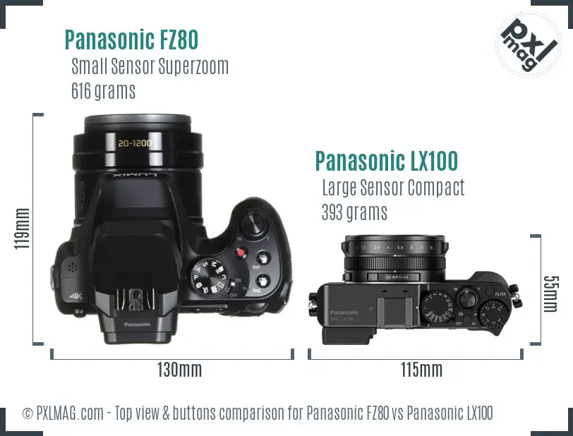 Panasonic FZ80 vs Panasonic LX100 top view buttons comparison