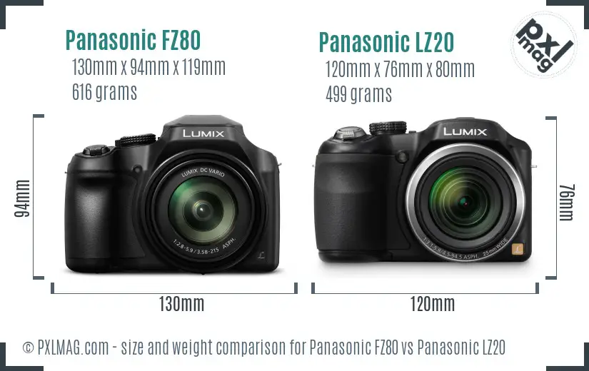 Panasonic FZ80 vs Panasonic LZ20 size comparison