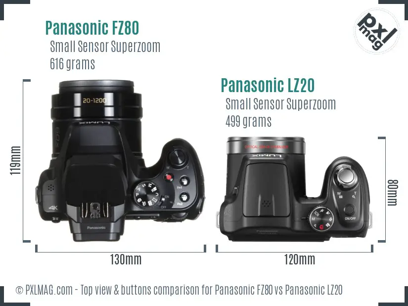 Panasonic FZ80 vs Panasonic LZ20 top view buttons comparison