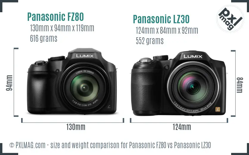 Panasonic FZ80 vs Panasonic LZ30 size comparison
