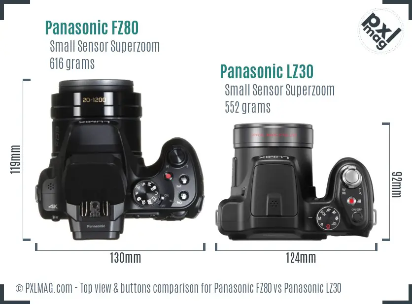 Panasonic FZ80 vs Panasonic LZ30 top view buttons comparison