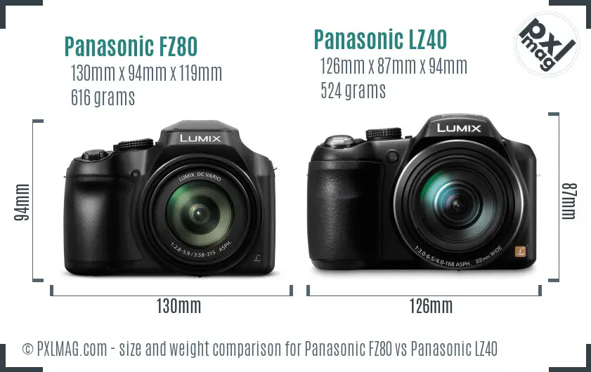 Panasonic FZ80 vs Panasonic LZ40 size comparison