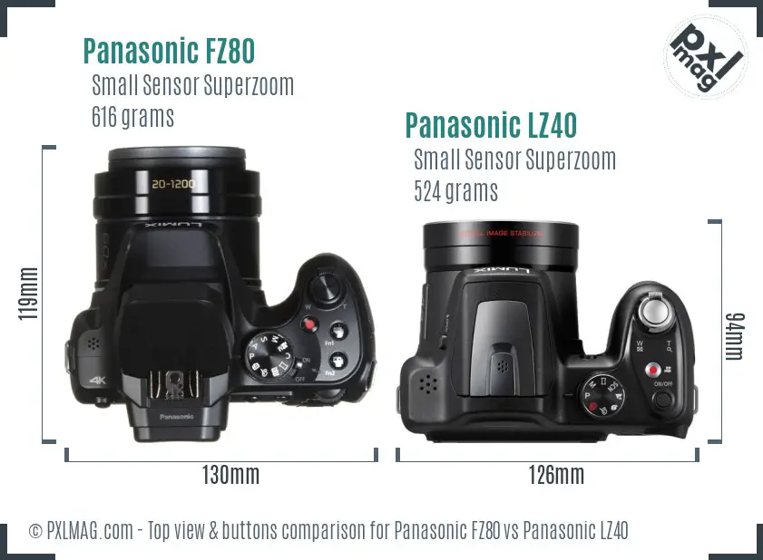Panasonic FZ80 vs Panasonic LZ40 top view buttons comparison