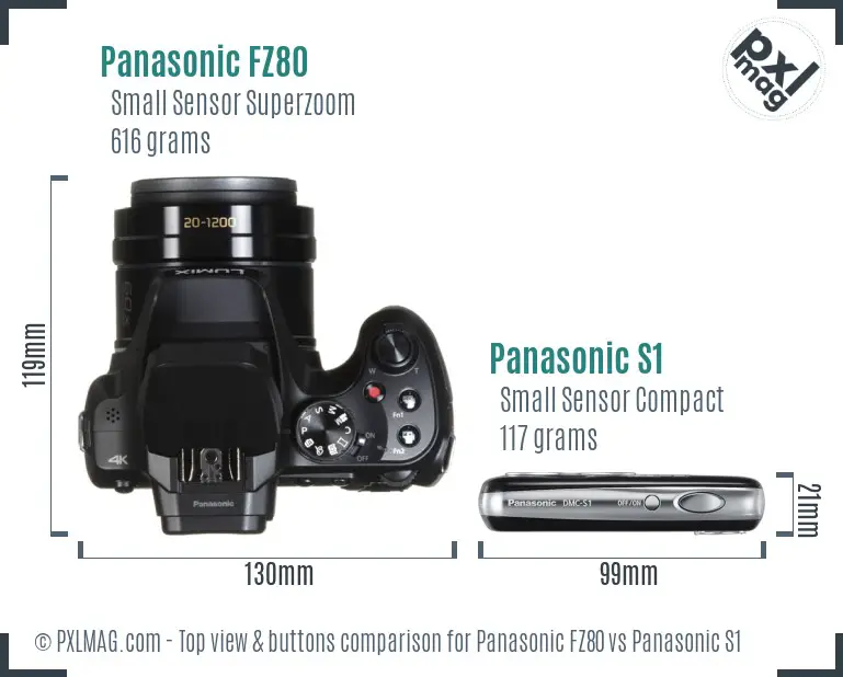 Panasonic FZ80 vs Panasonic S1 top view buttons comparison