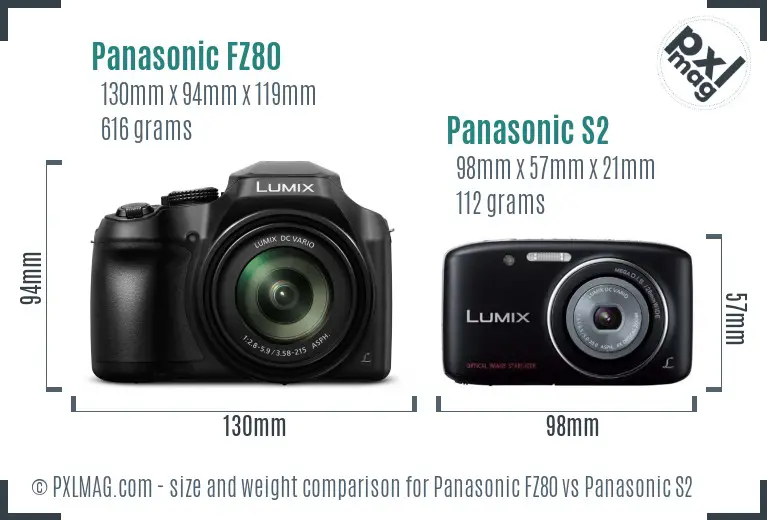 Panasonic FZ80 vs Panasonic S2 size comparison