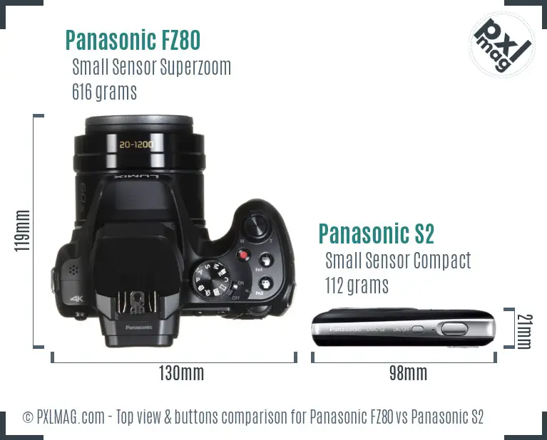 Panasonic FZ80 vs Panasonic S2 top view buttons comparison