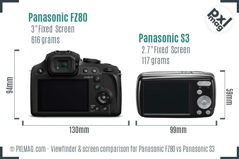 Panasonic FZ80 vs Panasonic S3 Screen and Viewfinder comparison