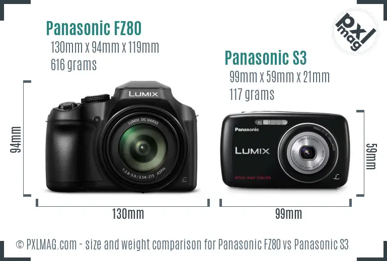 Panasonic FZ80 vs Panasonic S3 size comparison