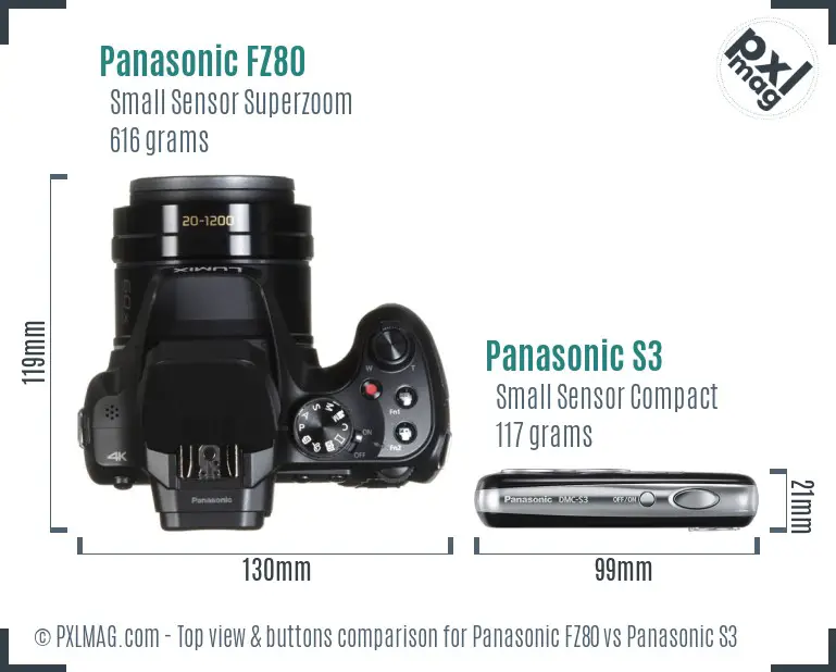 Panasonic FZ80 vs Panasonic S3 top view buttons comparison