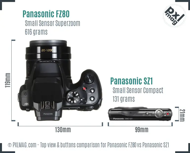 Panasonic FZ80 vs Panasonic SZ1 top view buttons comparison