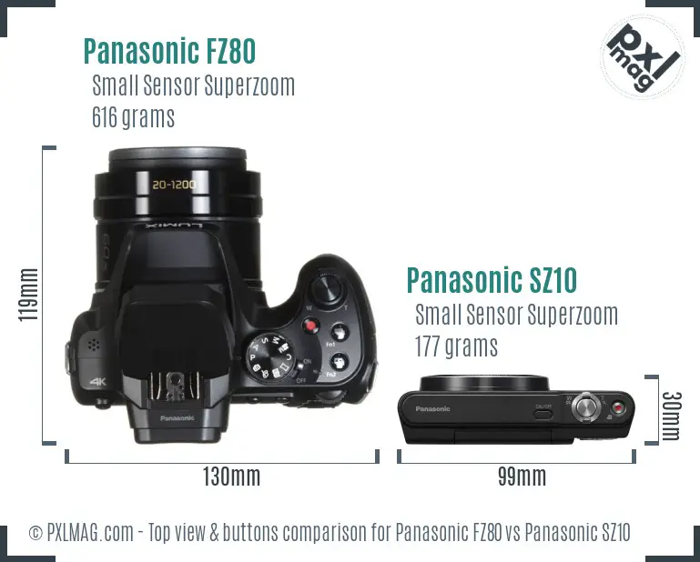 Panasonic FZ80 vs Panasonic SZ10 top view buttons comparison
