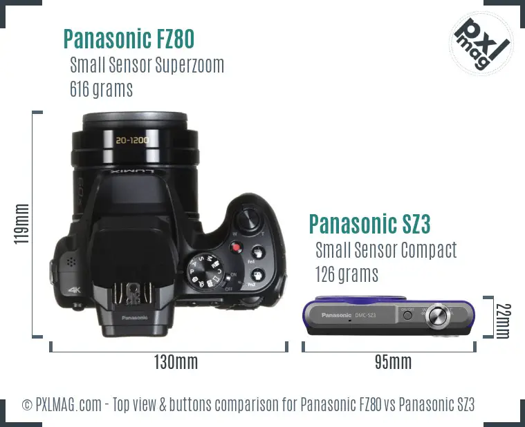 Panasonic FZ80 vs Panasonic SZ3 top view buttons comparison