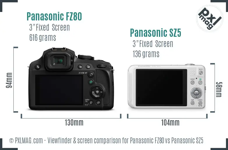 Panasonic FZ80 vs Panasonic SZ5 Screen and Viewfinder comparison