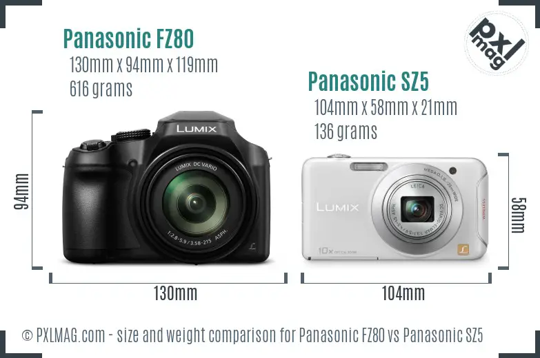 Panasonic FZ80 vs Panasonic SZ5 size comparison