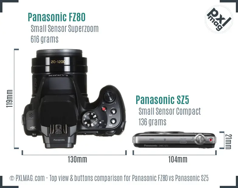 Panasonic FZ80 vs Panasonic SZ5 top view buttons comparison