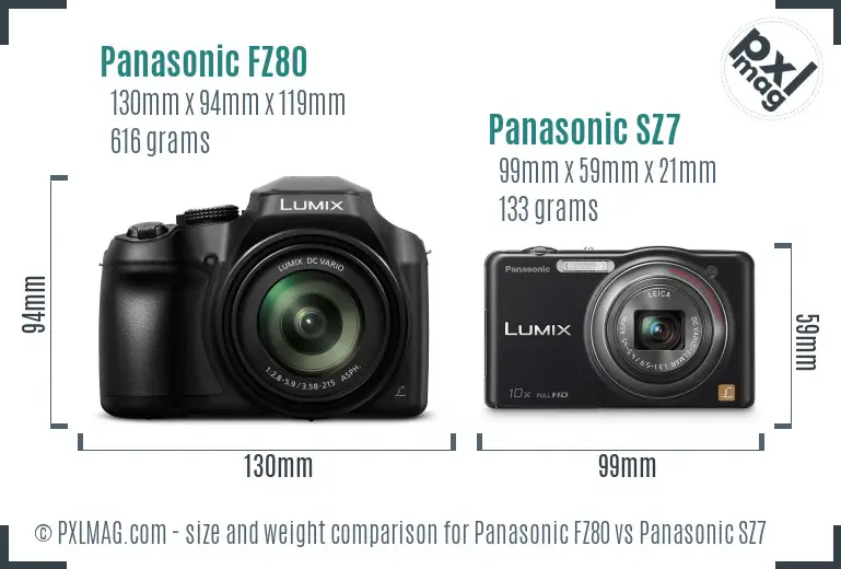 Panasonic FZ80 vs Panasonic SZ7 size comparison