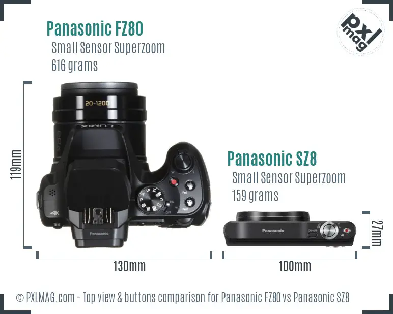 Panasonic FZ80 vs Panasonic SZ8 top view buttons comparison