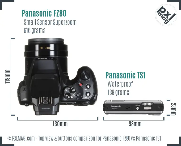 Panasonic FZ80 vs Panasonic TS1 top view buttons comparison