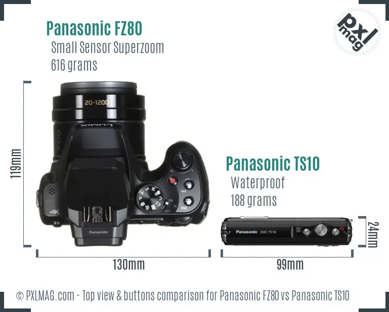 Panasonic FZ80 vs Panasonic TS10 top view buttons comparison