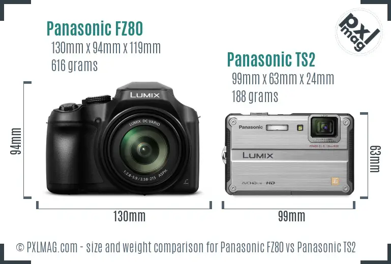 Panasonic FZ80 vs Panasonic TS2 size comparison