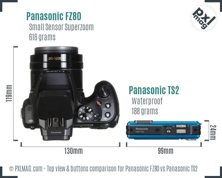 Panasonic FZ80 vs Panasonic TS2 top view buttons comparison
