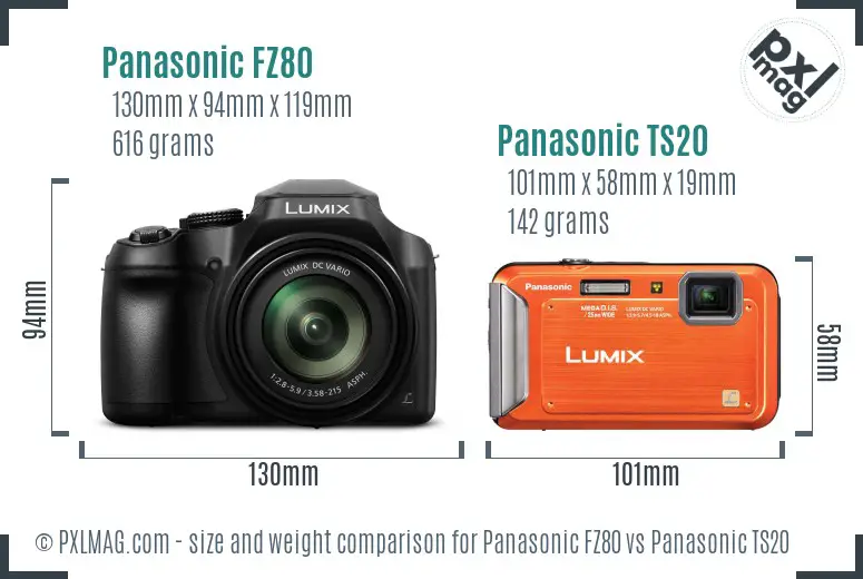 Panasonic FZ80 vs Panasonic TS20 size comparison