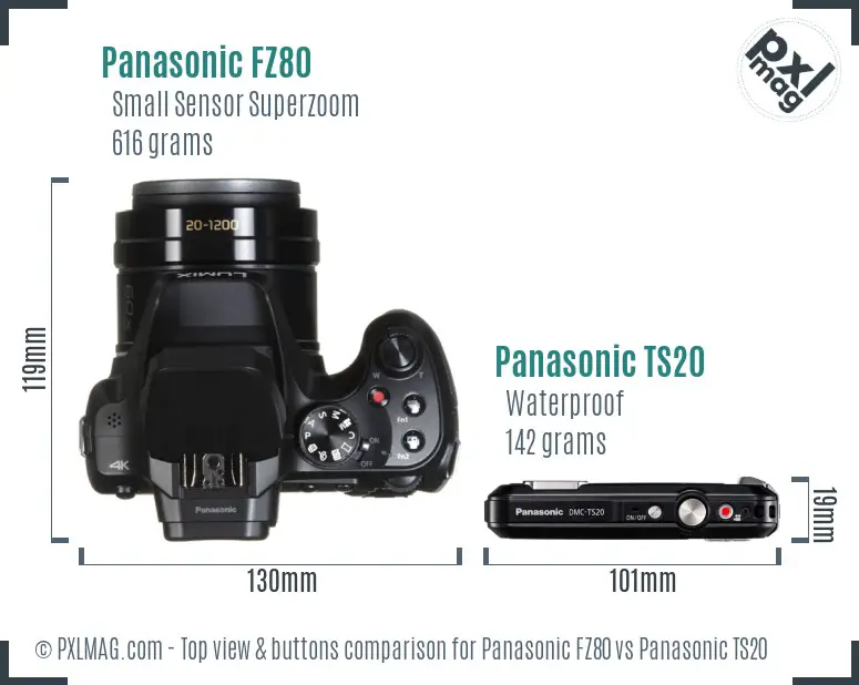 Panasonic FZ80 vs Panasonic TS20 top view buttons comparison